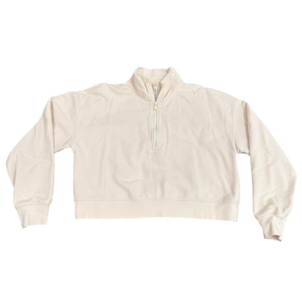 Fabletics Quarter Zip Up Sweatshirt in Beige, Size XXL